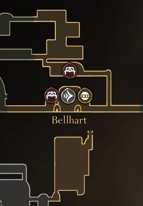 Bellhart area map with marked locations
